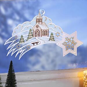 Vyšívaná vánoční dekorace na okno Kometa