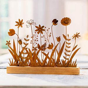 Dekorativní kovové květiny na dřevěném podstavci