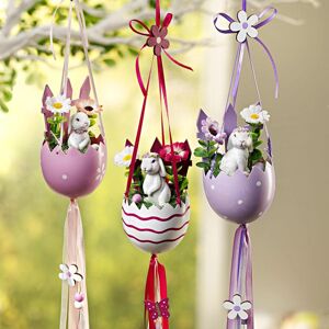 Závěsné velikonoční dekorace Skořápky s bílými zajíčky, sada 3 ks