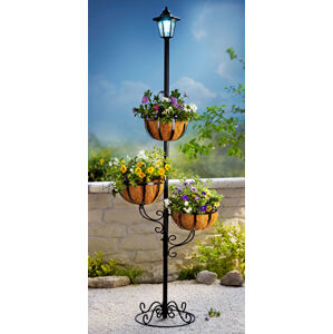 Kovový stojan na kvety s LED lampášom
