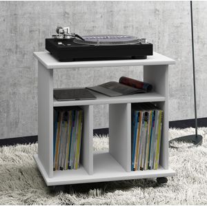 VCM Pojízdný stolek na gramofon + LP, bílý