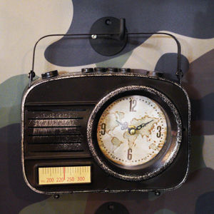 Stolové hodiny Retro rádio, čierne