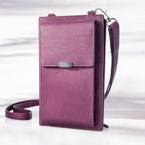 Dámska kožená kabelka na mobil, fialová