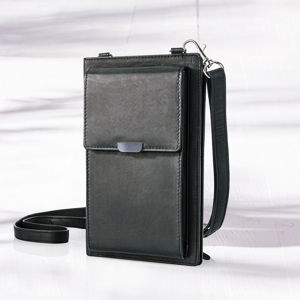Dámska kožená kabelka na mobil, čierna