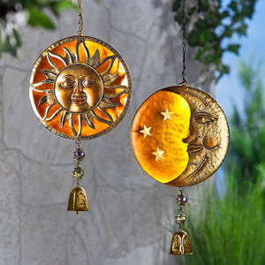 Solárna závesná dekorácia Slnka a Mesiac, sada 2 ks, žltá