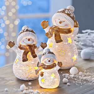 LED Rodina snehuliakov Frosty, sada 3 ks