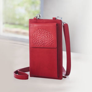 Dámska kožená kabelka na mobil Dahlia, červená