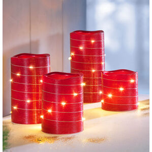 LED sviečky so svetelným reťazou, červené, súprava 4 ks