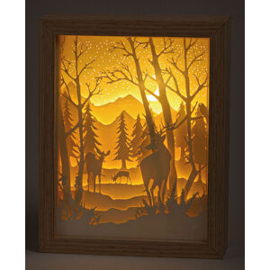 Obraz so svetlom Jeleň v lese, 18 x 23 x 5 cm