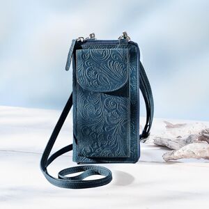Dámska kožená kabelka na mobil Tendrils, džínsová modrá